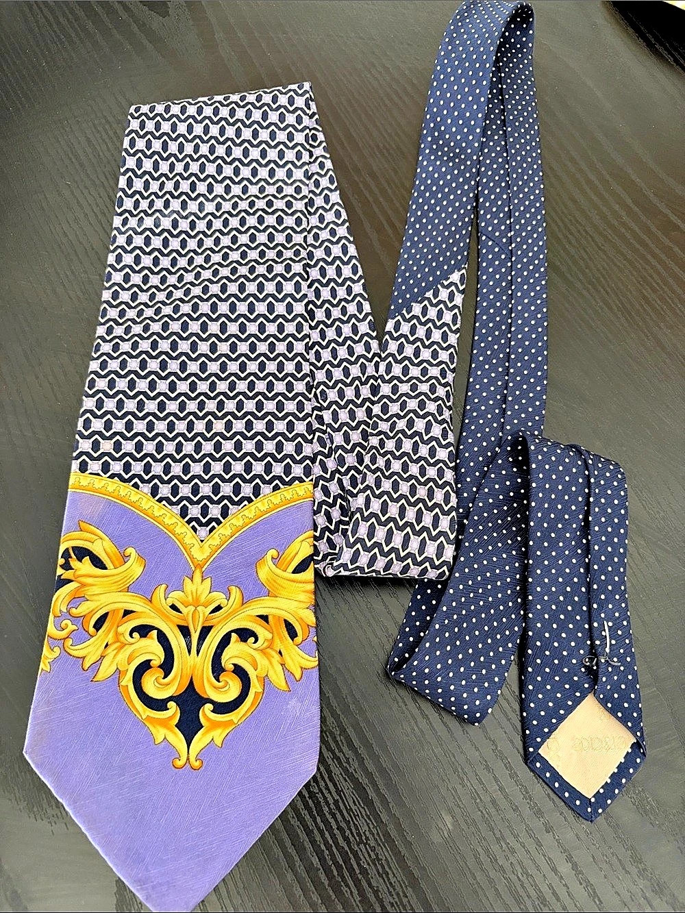 Versace Silk Medusa Print Neckties in Purple & Blue - not authenticated